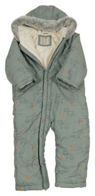 Khakišedá šusťáková zimní kombinéza s liškami a kapucí s kožešinou John Lewis