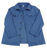 Modro/tmavomodrá flaušová košilová bunda SHEIN