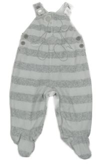 Bílo-šedé pruhované melírované sametové dupačky s medvídkem Next