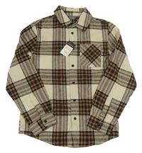 Nové - světlebéžovo-hnědo-černá kostkovaná vzorovaná košile PRIMARK