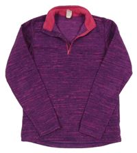 Tmavomodro/růžová melírovaná fleecová funkční mikina s logem Quechua