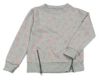 Šedá melírovaná mikina s růžovými hvězdičkami ZEEMAN