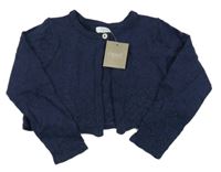 Nové - tmavomodré propínací svetrové bolérko s perforovaným vzorem Next