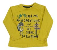 Tmavožluté triko s nápisy a mývalem BLUE SEVEN