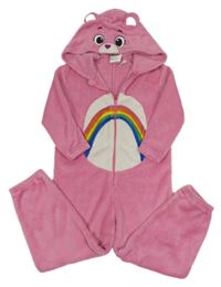 Růžová plyšová kombinéza s duhou a kapucí - medvídek H&M