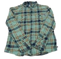 Olivovo-tmavomodro-bílo-hnědá kostkovaná košile OKaïdi