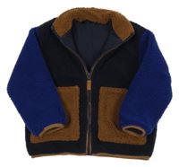 Tmavomodro-safírovo-hnědá huňatá podšitá bunda Next