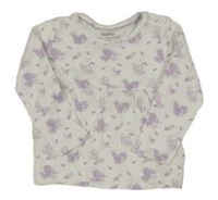 Bílo-fialové triko s ptáčky a kytičkami lupilu