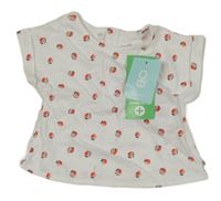 Nové - bílé melírované tričko s jahůdkami OBaïBi