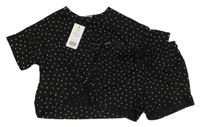 Nové - 2Set - Černo-bílé puntíkaté vzorované oversize tričko s překřížením + kraťasy F&F