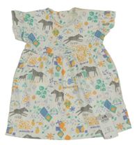 Nové - bílé šaty se zebrami a ovocem a kytičkami a volánky George