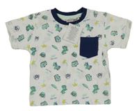 Nové - bílo-tmavomodré tričko s obrázky a kapsou Ergee