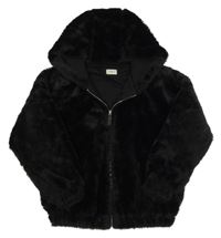 Černá kožešinová podšitá bunda s kapucí F&F