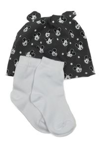 2Set - Tmavošedá čepice s Mickey Disney + bílé ponožky