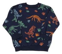 Tmavomodrá oversize mikina s kostrami dinosaurů F&F