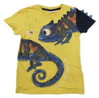 Tmavožluté tričko s chameleonem Kids