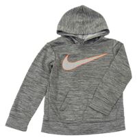 Šedá melírovaná thermo mikina s logem a kapsou a kapucí Nike