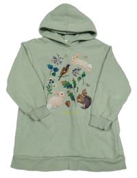 Světleolivová tepláková tunika se zvířátky a větvičkami a kapucí H&M