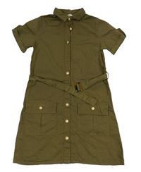 Khaki plátěné košilové šaty s páskem River Island 