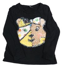 Černé triko s Pudseym/Blush z překlápěcích flitrů George