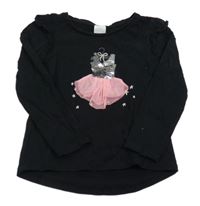 Černé triko s baletním body s překlápěcími flitry C&A