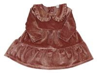 Starorůžové třpytivé sametové šaty s límečkem F&F