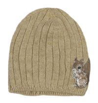 Béžová třpytivá žebrovaná pletená čepice s veverkou H&M