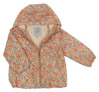 Růžová květovaná šusťáková jarní bunda s kapucí