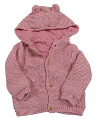 Růžový podšitý propínací svetr s kapucí s oušky M&S