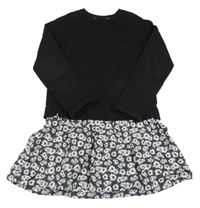 Černo-antracitové teplákovo/plátěné šaty se vzorem