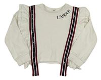 Bílá crop mikina s pruhy a volánky River Island