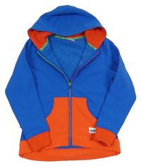 Modro-červená softshellová bunda s kapucí