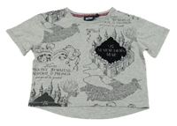 Šedé melírované crop tričko s potiskem - Harry Potter Primark