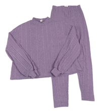 2set - Levandulová melírovaná žebrovaná úpletová mikina + legíny Shein