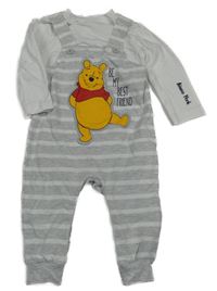 Světlešedo-bílý pruhovaný overal s Púem Disney