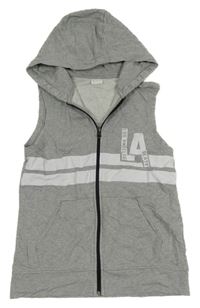 Šedá melírovaná tepláková propínací vesta s písmeny s pruhy a kapucí F&F