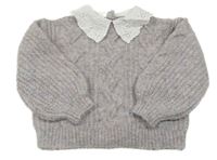 Lila melírovaný vlněný svetr s límečkem s madeirou Matalan