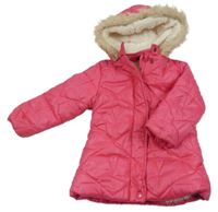 Tmavorůžová prošívaná šusťáková zimní bunda s hvězdami a kapucí So Cute