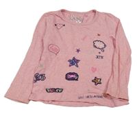 Růžové melírované triko s obrázky s flitry Staccato