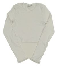 Bílé žebrované crop triko s krajkou Matalan