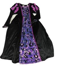 Kostým - Černo-fuchsiové sametové šaty s flitry