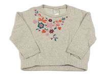 Béžová melírovaná mikina s výšivkami květin Pusblu