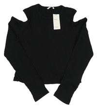 Nové - Černé žebrované crop triko s průstřihy M&S