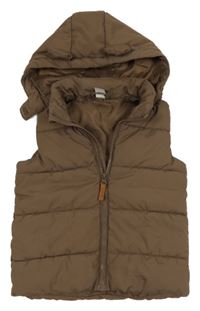 Hnědá šusťáková zateplená vesta s kapucí H&M