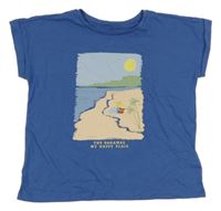 Modré tričko s pláží Tex