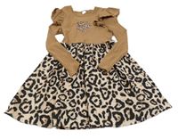 Hnědo-leopardí šaty se srdcem a volánky Shein