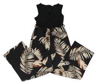 Černý kalhotový overal s listy Shein