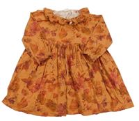 Hnědé květované bavlněné šaty s límečkem Next