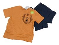 Nové - 2set - Oranžové tričko s kapsou s lvem + tmavomodré kraťasy Nutmeg