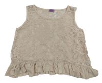 Pudrový krajkový průhledný crop top F&F